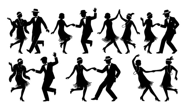 Vintage 1920s Flapper Dancers and Gatsby Roaring Twenties Silhouette
