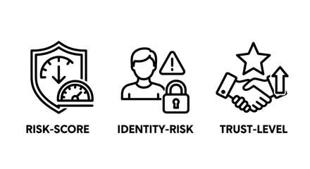 Obraz premium Data security and risk management concept icons set with security identity protection authentication management business compliance verification handshake agreement analysis monitoring