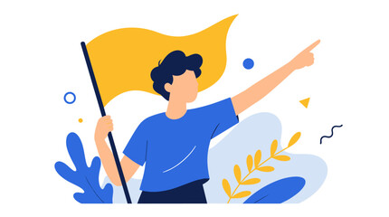 Fototapeta premium Person raising a flag in celebration illustration.