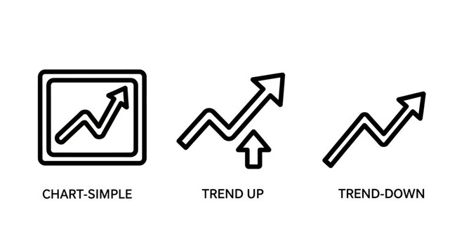 Data analytics icon set including simple charts and trend direction symbols with analysis business statistics direction financial progress performance marketing management corporate planning
