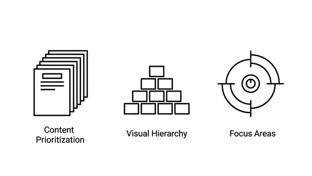 Business process icons set: content prioritization visual hierarchy focus areas with prioritization hierarchy business strategy planning management workflow organization optimization analysis