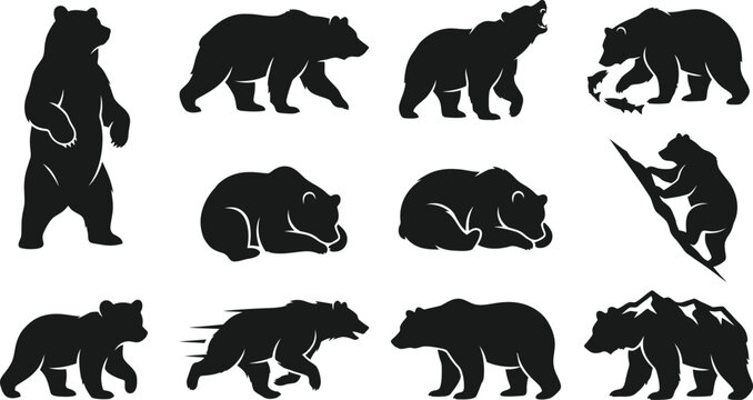 Black Bear Silhouettes Vector Icons