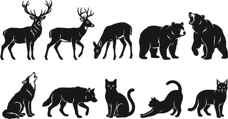 wild animal silhouette icon set deer bear wolf cat © MD ASADUZZAMAN