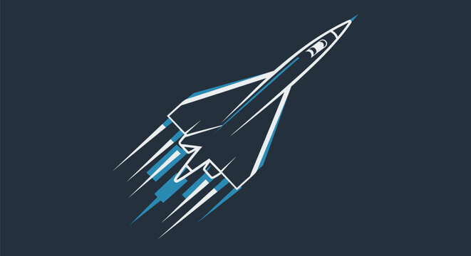Minimalist outline illustration of a supersonic jet fighter aircraft flying upward.