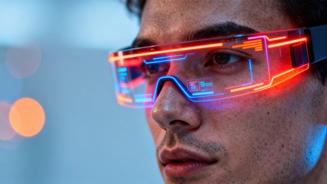 Man wearing futuristic glowing glasses