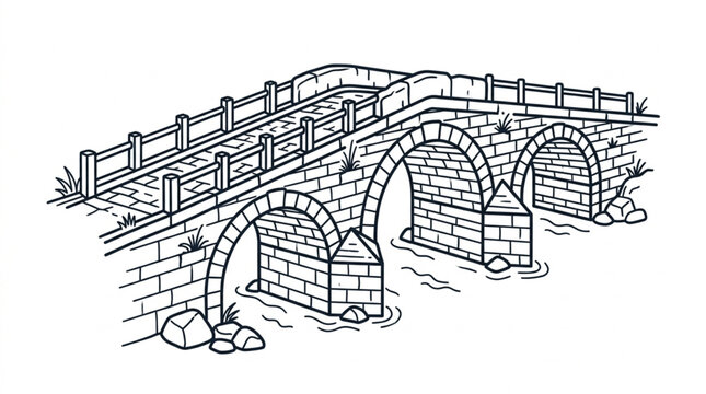 Old Stone Bridge with Arches Crossing a River.