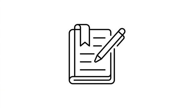 Open book with pen and bookmark icon.