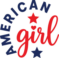 Obraz premium American Girl Patriotic Typography Design with Stars Heart and USA Colors