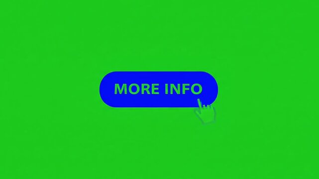Green screen more info button with hand cursor click animation for interactive presentations and