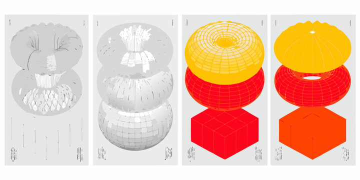 wireframe 3d objects on minimalist posters geometric