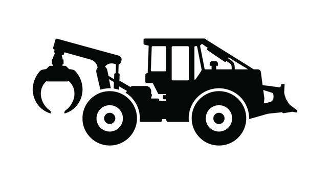 Silhouette of a logging grapple skidder machine.