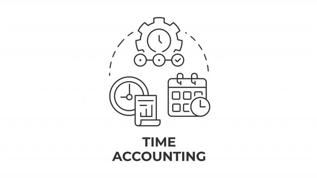 Time accounting line concept icon animation. Optimizing workforce efficiency. Tracking project hour allocation. Animated outline round motion graphic. Minimal HD video with alpha channel