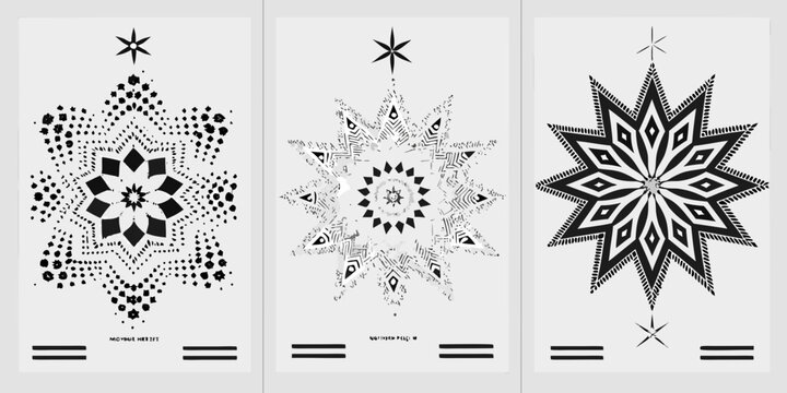 set of four snowflake patterns black and white