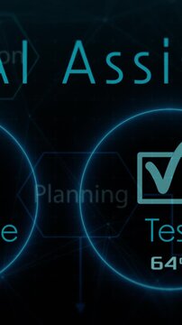 Agile project management with AI assistant, Project life cycle, conceptual animation (3d render) Vertical video