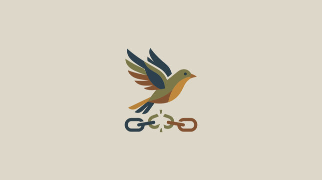 Freedom Bird Illustration Flying Above a Broken Chain