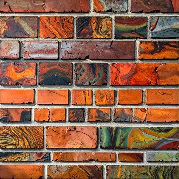 Colorful Marbled Brick Wall Arranged in Abstract Texture Background