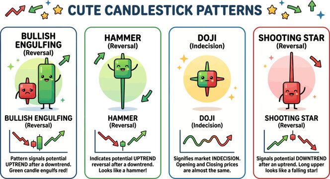 Cute cartoon candlestick pattern collection