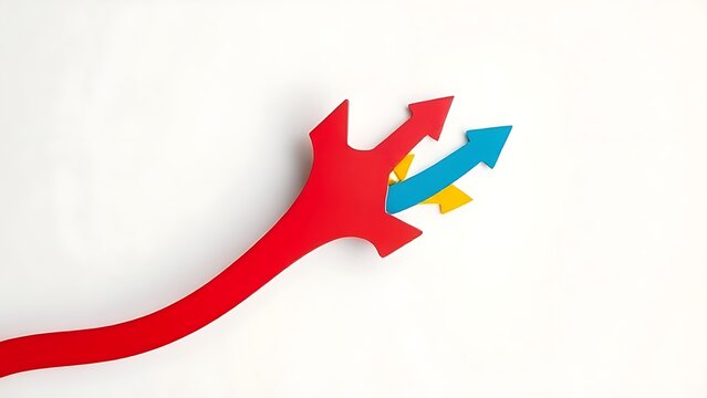 A single bold red arrow redirecting a flow of multicolored arrows on a clean background.