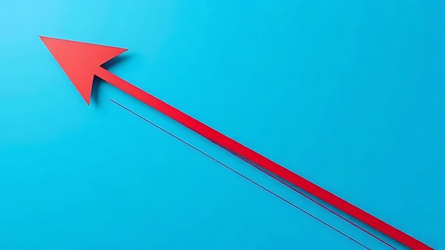 Red arrow moving straight on blue background with speed lines.