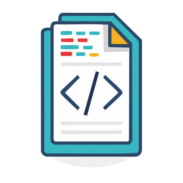 Flat design icon of a code document with programming symbols