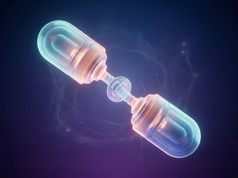 Detailed 3D illustration of a virus particle with protein spikes on dark glowing purple backdrop