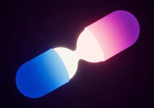 Vibrant abstract 3D render of two glowing orbs merging with soft light in black background