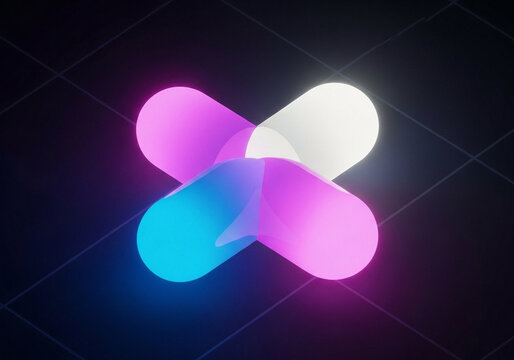 Digital illustration of a luminous butterfly with colorful neon gradient wings in a dark space