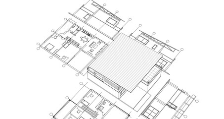 Fototapeta premium residential modern house plan project 3d