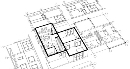 Fototapeta premium residential modern house plan project 3d