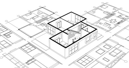 Fototapeta premium residential modern house plan project 3d