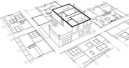 Fototapeta premium residential modern house plan project 3d