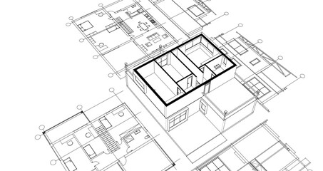 Fototapeta premium residential modern house plan project 3d