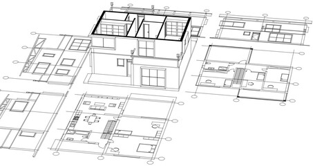 Fototapeta premium residential modern house plan project 3d