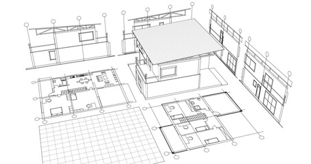 Fototapeta premium residential modern house plan project 3d