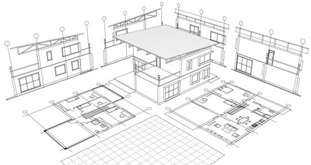 Fototapeta premium residential modern house plan project 3d