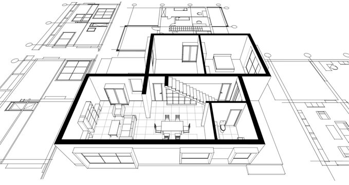 residential modern house plan project 3d