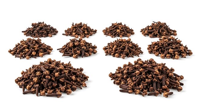 Dried Clove Spice Piles on White Background