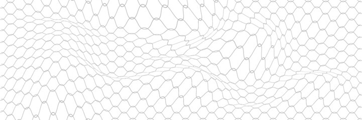 Fishing or soccer net. Repeated hexagon pattern. Black wired mesh texture isolated on white background. Metallic or fabric fence, Vector graphic Illustration. © faiqoh