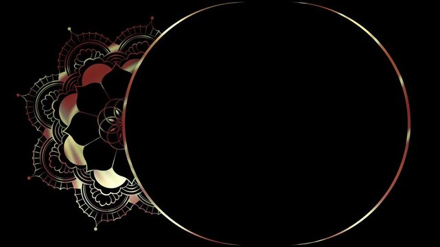 Animation of vintage Luxury mandala background with old gold frame in arabesque pattern Arabic style. Motion Graphics Video Flower Mandala Rotating, black Background, circle border for copy space