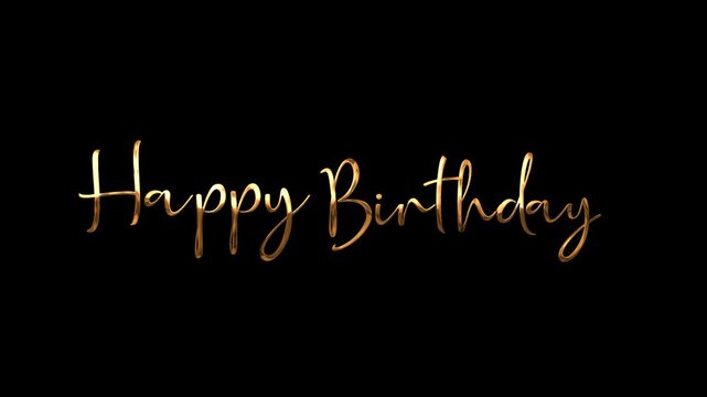 Happy birthday animation handwritten in elegant golden ink with black background