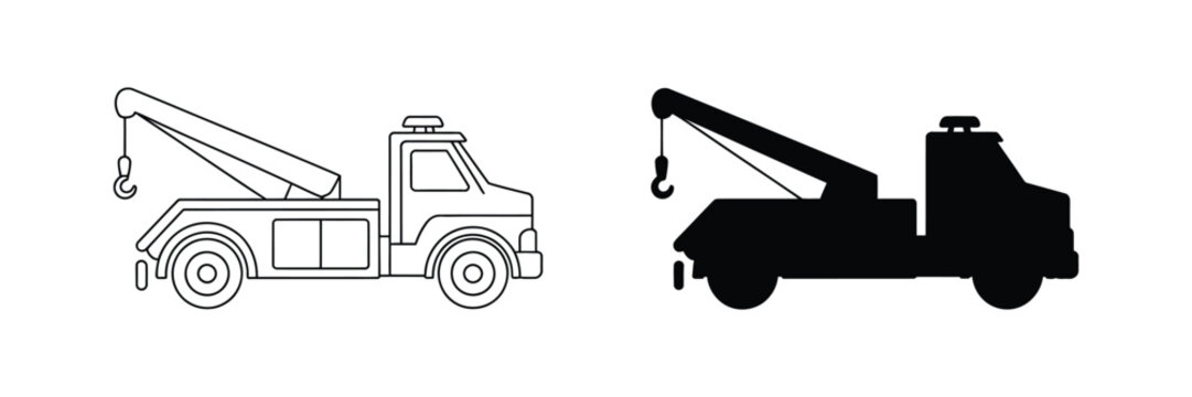 Tow Truck icon design Pack in black style for Roadside Assistance, Vehicle Recovery and Transport service illustration.