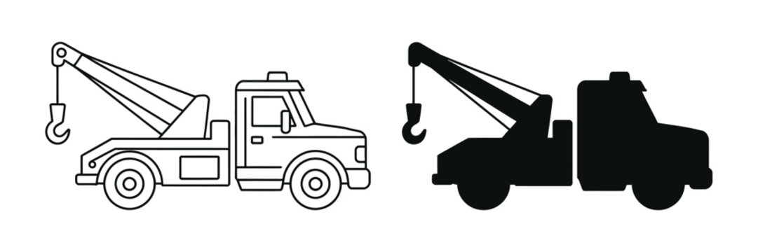 Tow Truck icon design Pack in black style for Roadside Assistance, Vehicle Recovery and Transport service illustration.