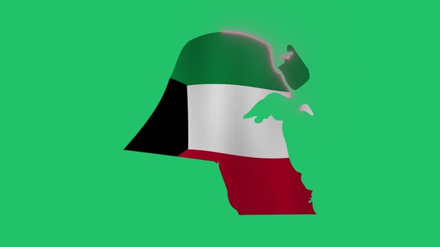 Kuwait country map with national flag animation in transparent MOV video format