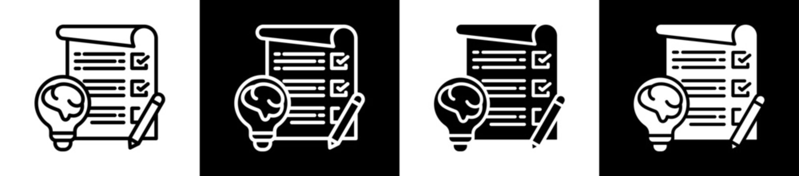 Intelligence Test Icon Set In Black And White Filled Style Collection