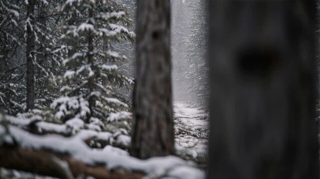Yeti figure walking through a foggy forest