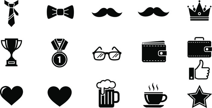 Black and white icon set for father's day or male related themes
