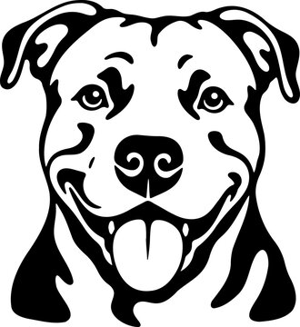Black and White Smiling Pit Bull Dog Vector Portrait