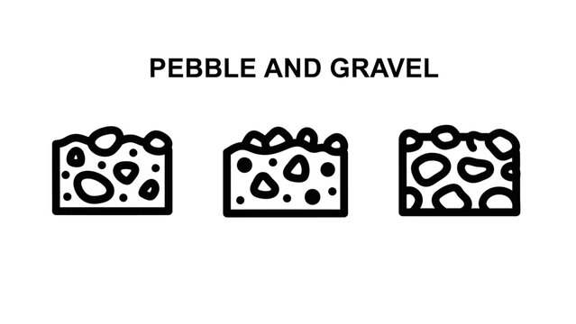 Pebble and gravel texture icon variations with material background construction aggregate hardscape landscape building resource iconography