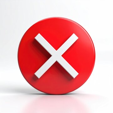A bold, 3D red circle with a white "X" mark on a clean white background