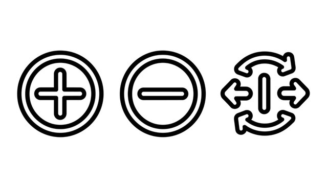 Control interface vector icons for plus minus and rotation with interface rotation adjustment minimalist settings modification interaction function increase decrease circular navigation